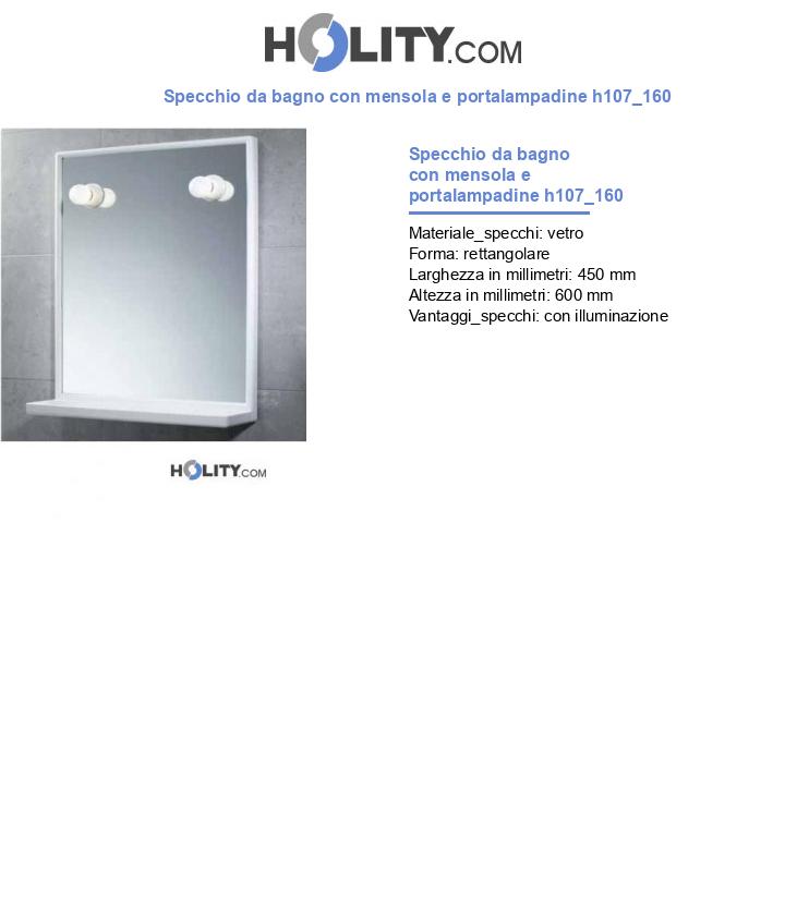 Specchio da bagno con mensola e portalampadine h107_160
