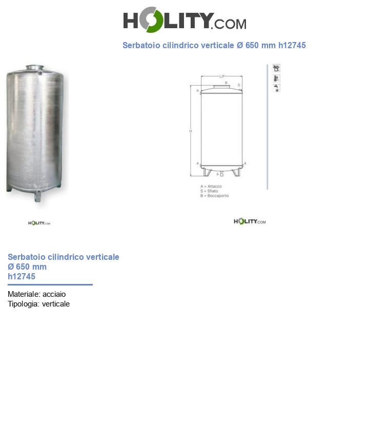Serbatoio cilindrico verticale Ø 650 mm h12745