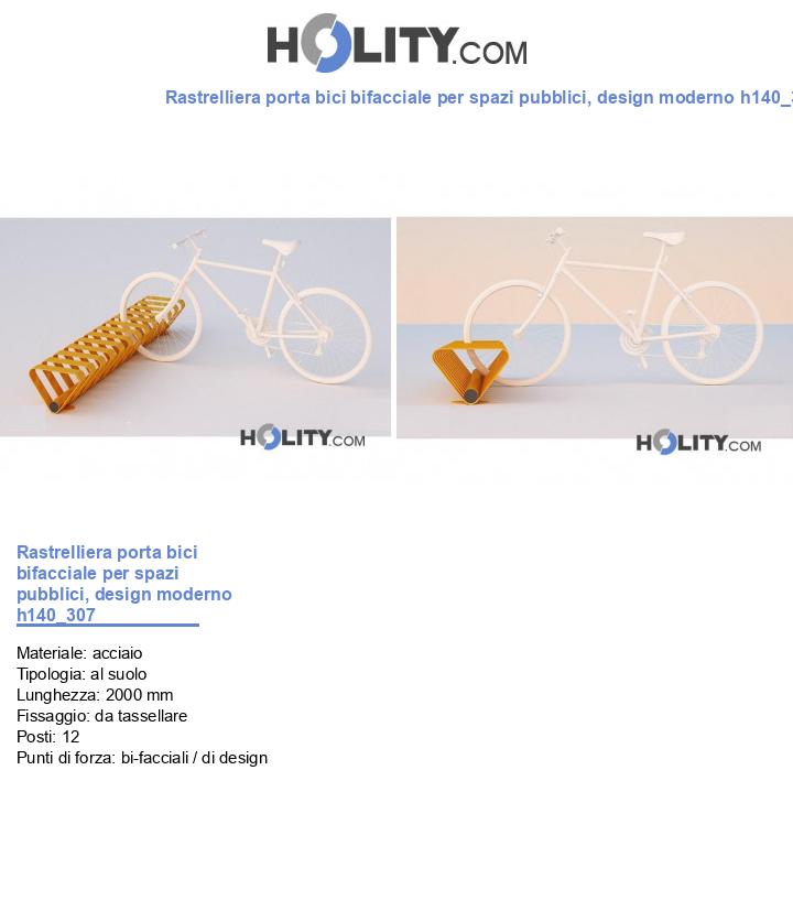 Rastrelliera porta bici bifacciale per spazi pubblici, design moderno h140_307