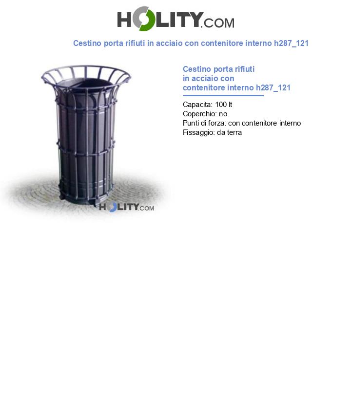 Cestino porta rifiuti in acciaio con contenitore interno h287_121