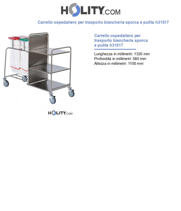Carrello ospedaliero per trasporto biancheria sporca e pulita h31517