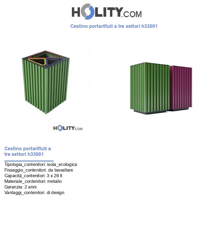 Cestino portarifiuti a tre settori h33001