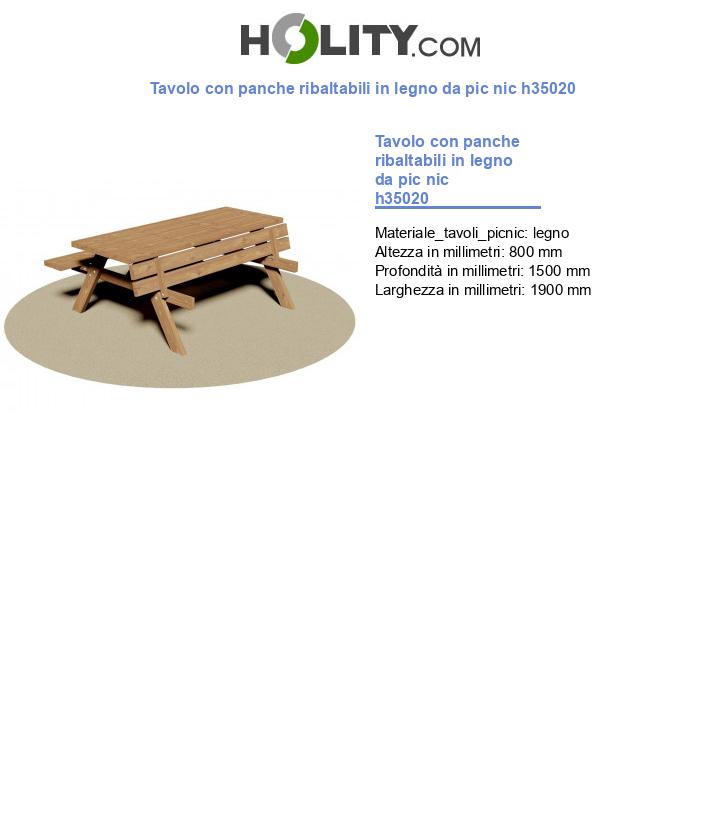 Tavolo con panche ribaltabili in legno da pic nic h35020