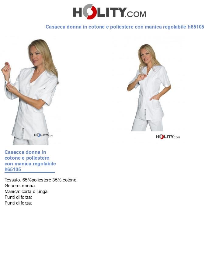Casacca donna in cotone e poliestere con manica regolabile h65105